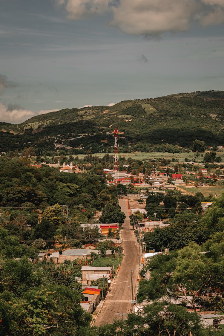 Aerial View Of A Town In A Valley In Summer