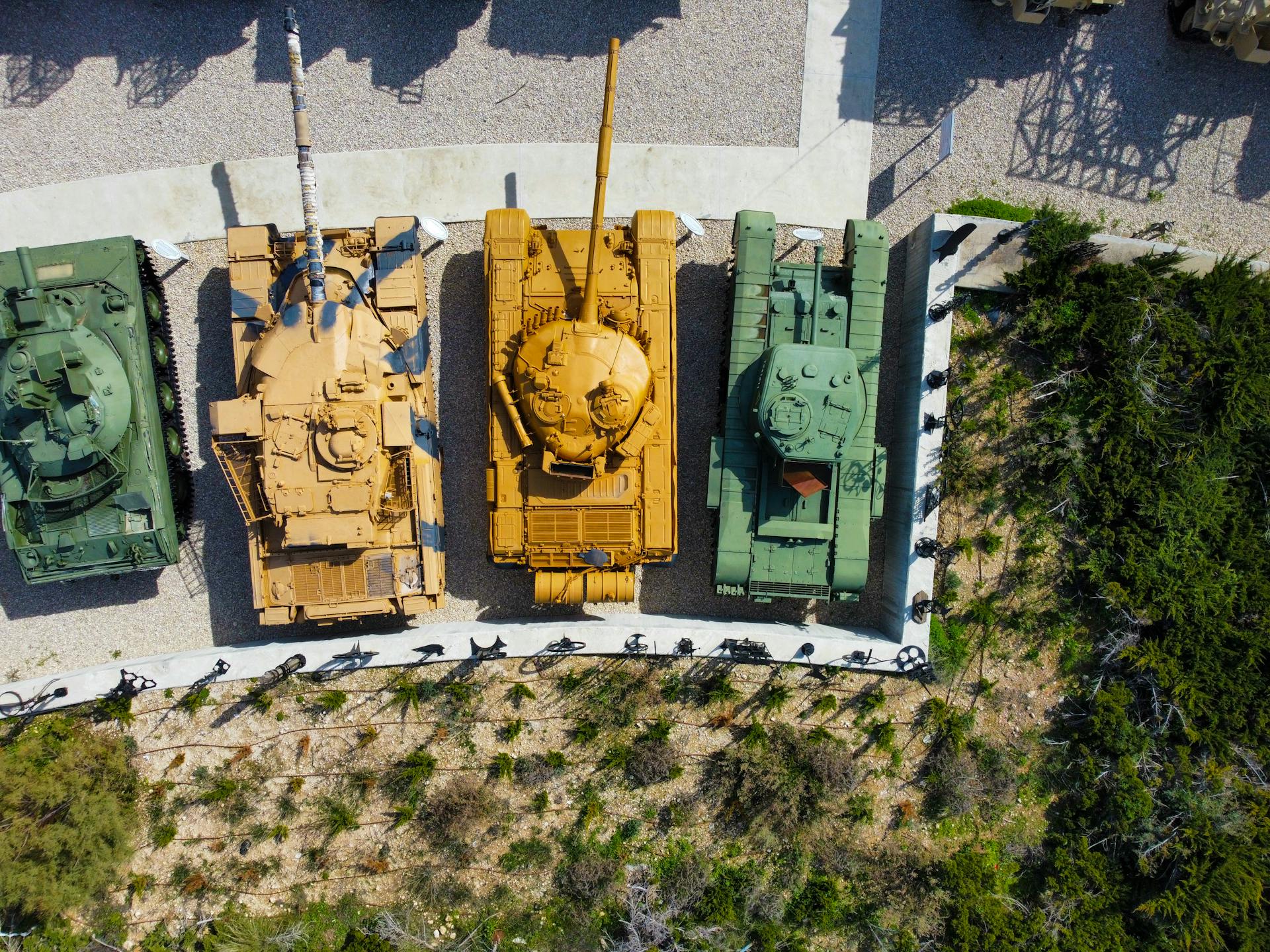 Aerial View of Military Vehicles