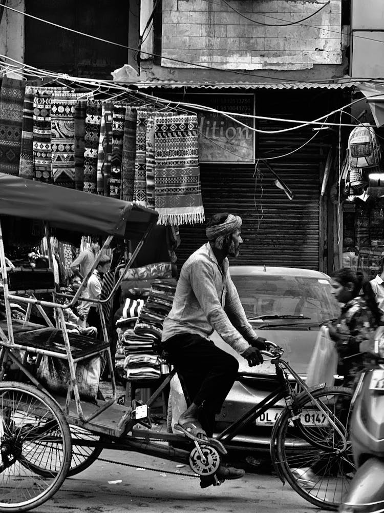 Man On Bicycle Rickshaw