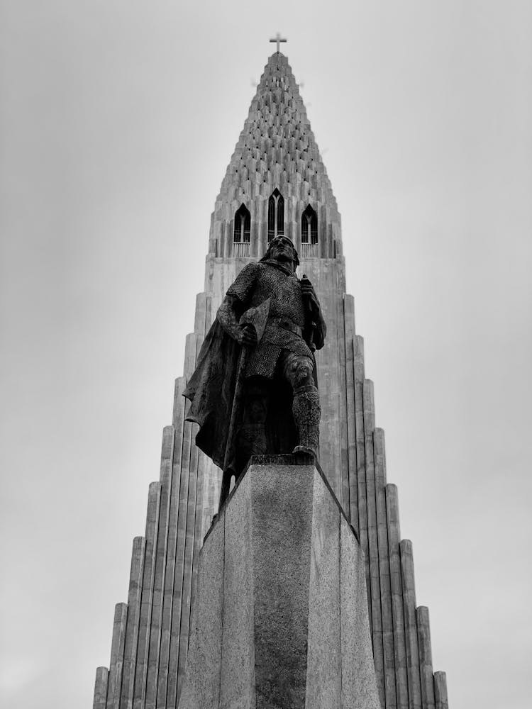 Leif Eriksson Statue In Front Of Hallgrímskirkja Church