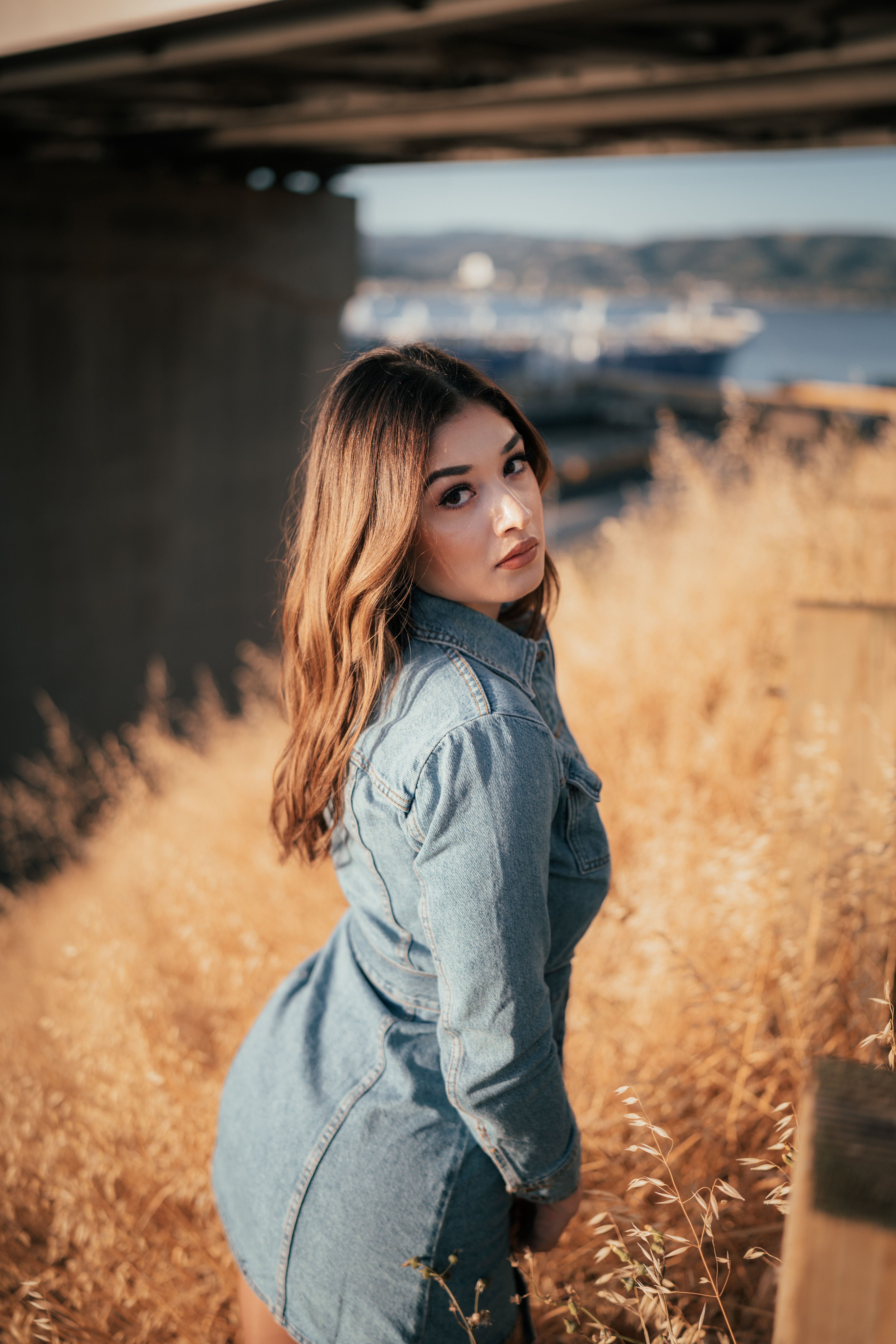 A Woman in Denim Dress  Free Stock Photo