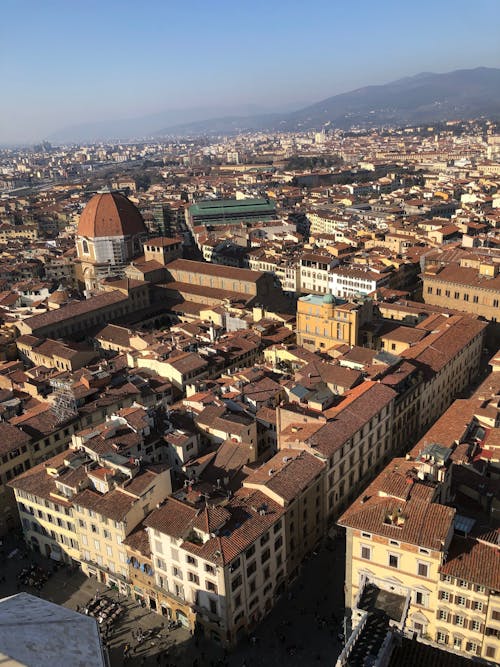 High Angle View of a Cityscape with Brown Roofs