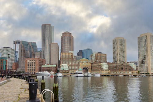 Free Skyline of Modern Skyscrapers in the Boston Harbor, Massachusetts, USA Stock Photo