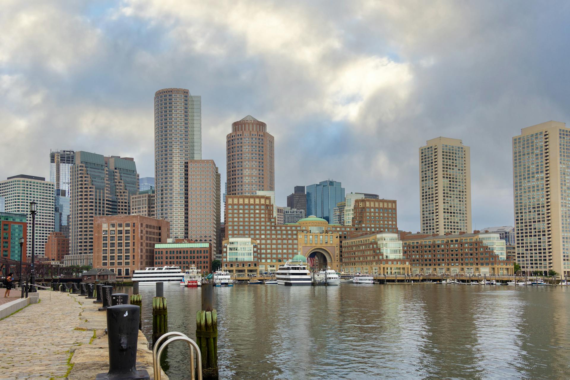 Skyline of Modern Skyscrapers in the Boston Harbor, Massachusetts, USA