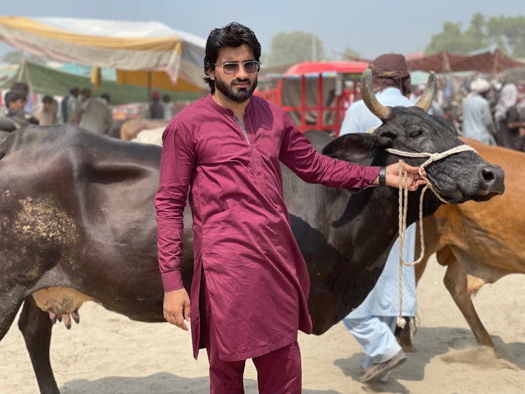 Man With Cow On Market