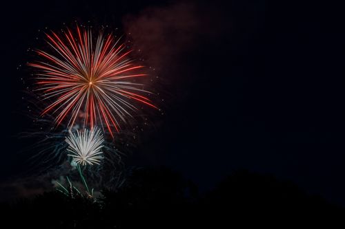 Free An explosion of colorful fireworks lighting up the night sky, perfect for celebrations. Stock Photo