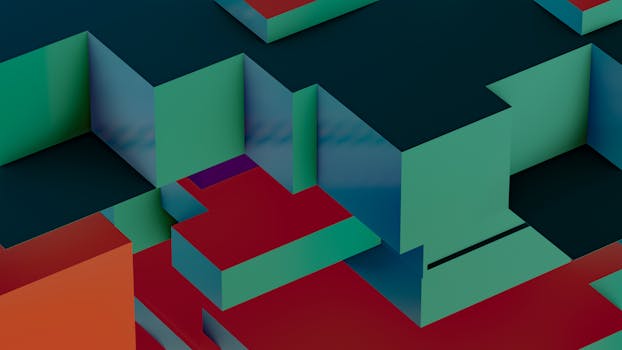 A vibrant abstract 3D rendering of colorful geometric shapes creating a modern visual.