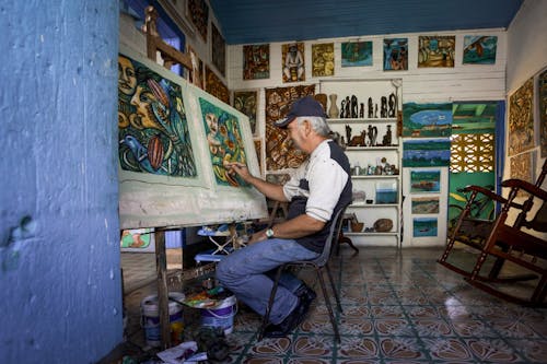 Man Painting Inside a Workshop