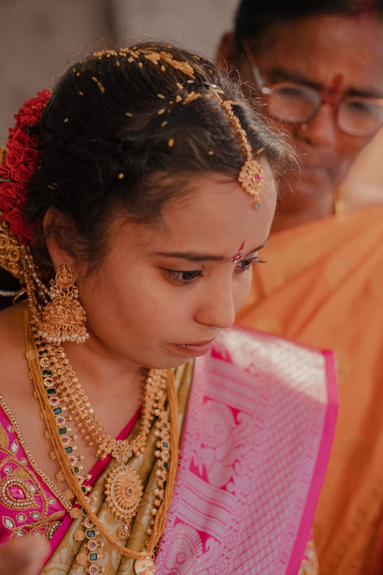 An Emotional Bride Looking Down