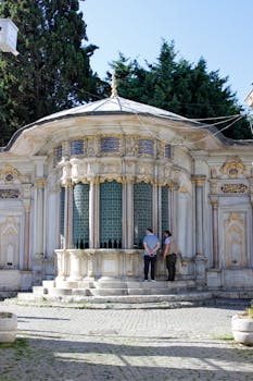 Historic Ottoman fountain facade with intricate design in Istanbul, Turkey.