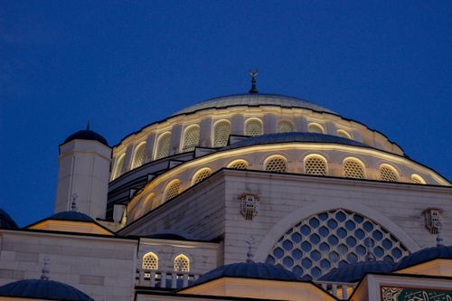 Free Stunning view of Camlica Mosque's dome illuminated against the night sky in Istanbul, Turkey. Stock Photo