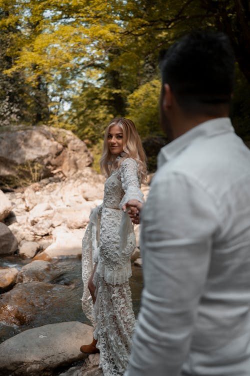 A Woman Wearing Wedding Dress