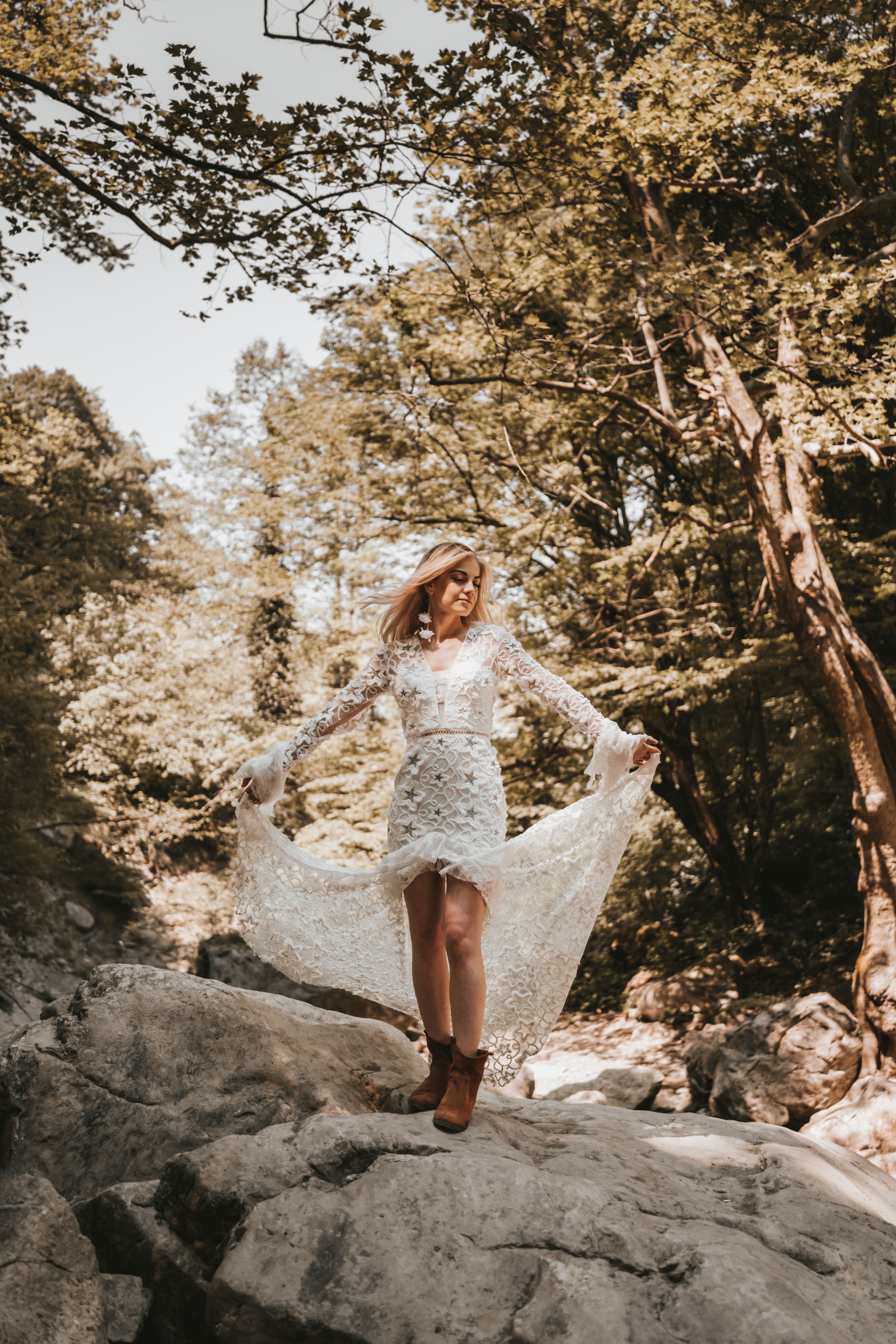 Beautiful Woman in White Dress in Forest · Free Stock Photo