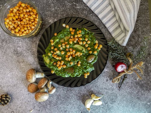 Cooked Food on Black Bowl