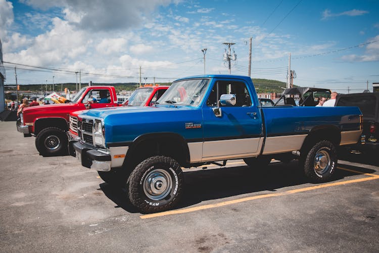 Parked Pickup Trucks In A Parking Lot