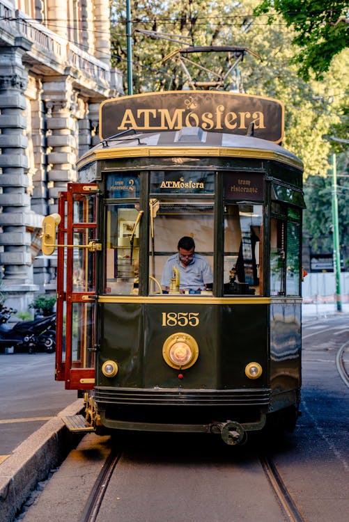 Man Driving The Atmosfera Tram Restaurant In Milan, Italy Free Stock