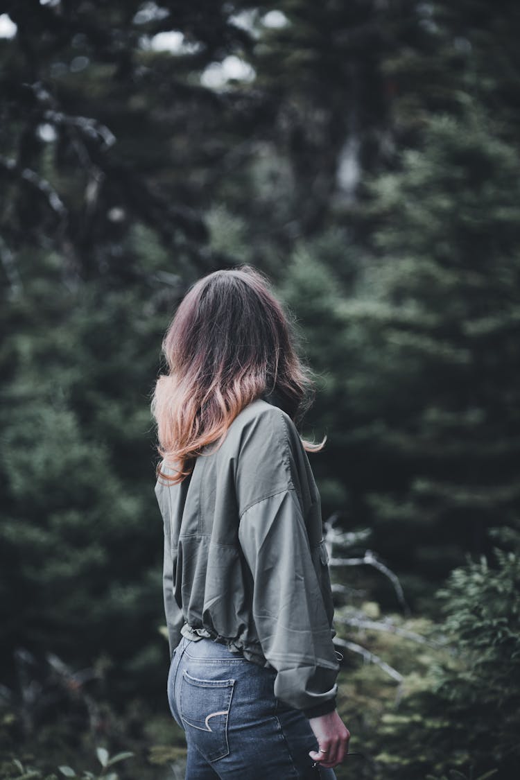 Woman In Shirt In Forest