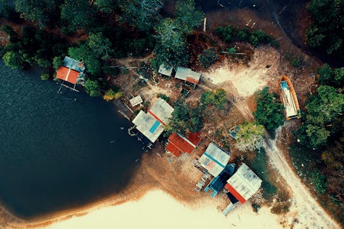Aerial Photography of Building Beside Trees and Body of Water