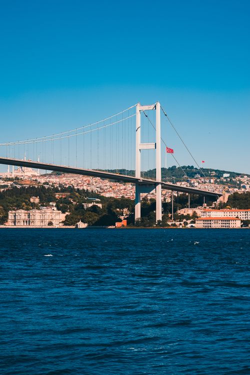 Free A stunning view of the 15 July Martyrs Bridge over the Bosphorus in Istanbul, Turkey. Stock Photo
