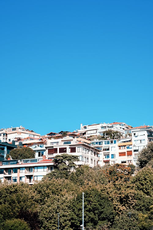 Photos gratuites de bâtiments en béton, ciel bleu, prise de vue en contre-plongée