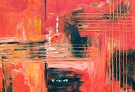 这幅抽象绘画大胆奔放，色彩鲜艳，笔触富有动感