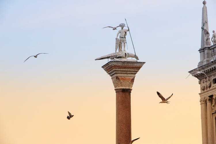 Top Of The Saint Theodore Tiron Column In Venice, Italy