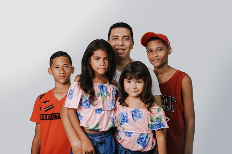 Family Portrait On White Background