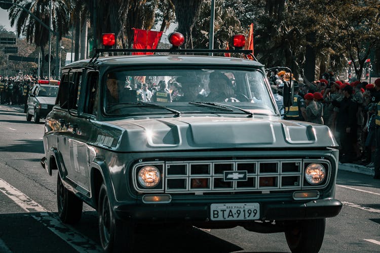 Classic Police Truck On The Road