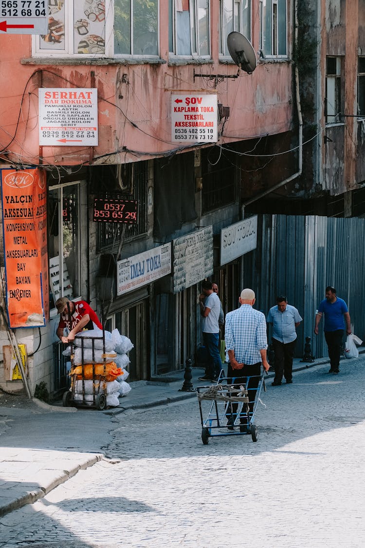 People Walking On Poor City Street