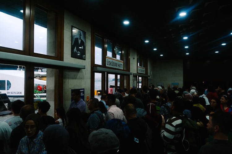 Crowd In The Airport Building 