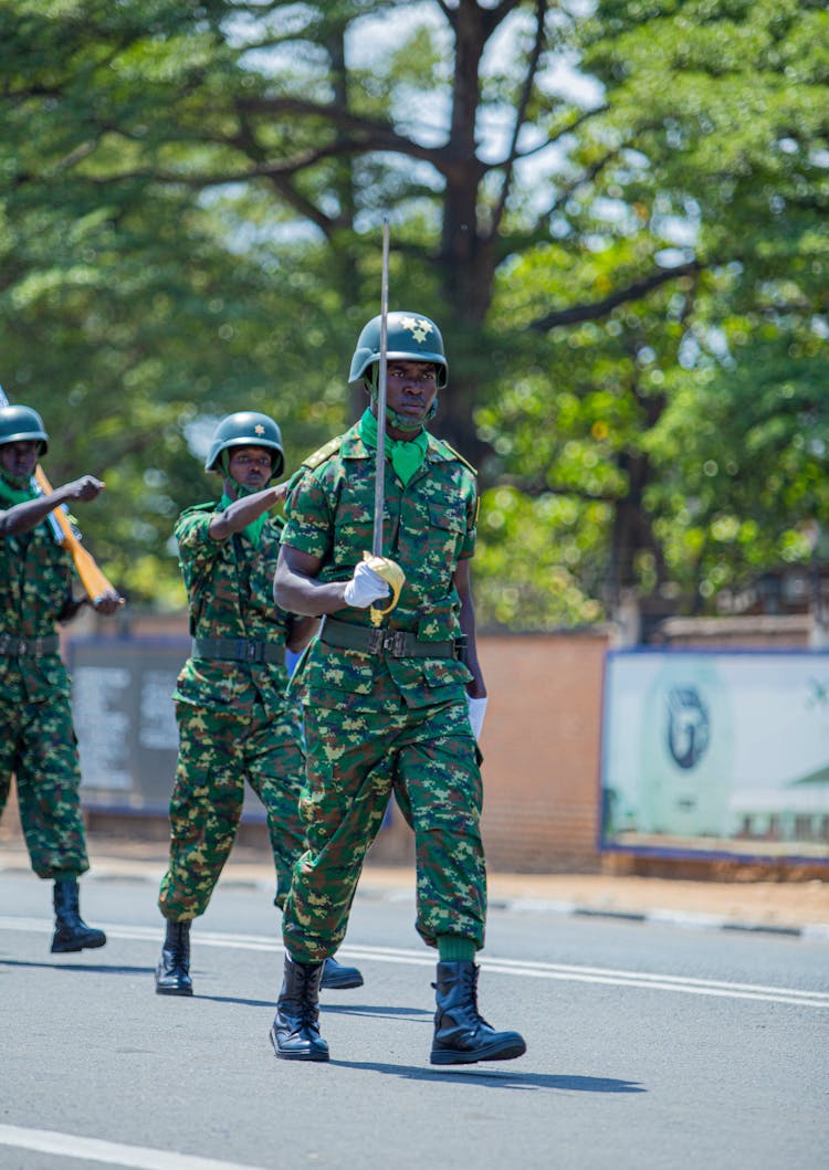 Soldiers Marching Wearing Army Uniforms