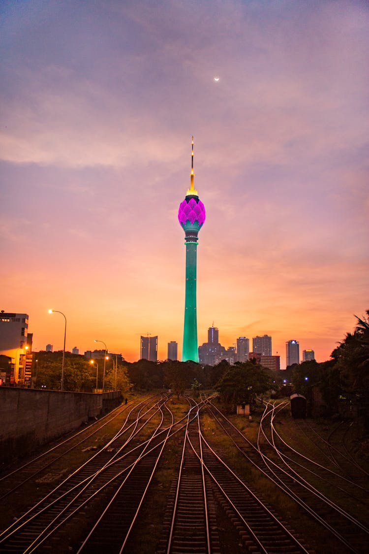 Illuminated Colombo Lotus Tower In Sri Lanka