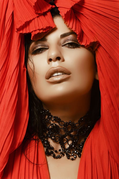 Beautiful Woman in Red Blouse 