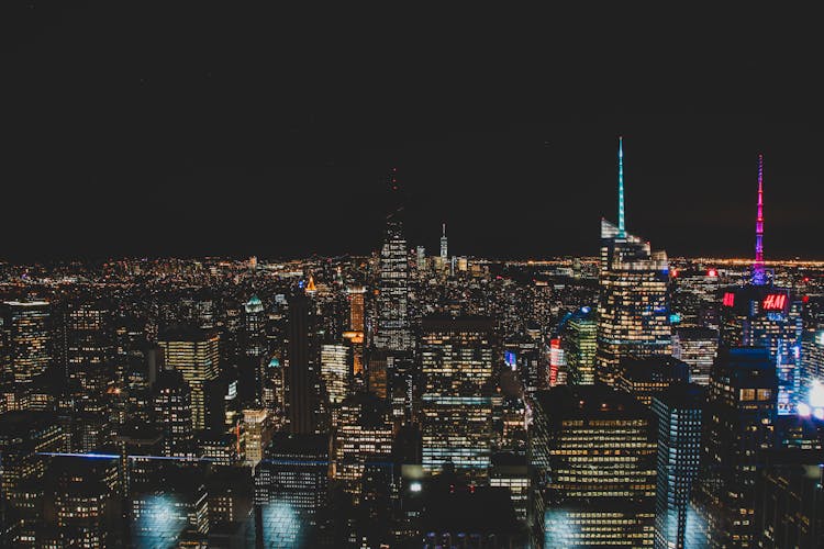 An Aerial Shot Of A City At Night