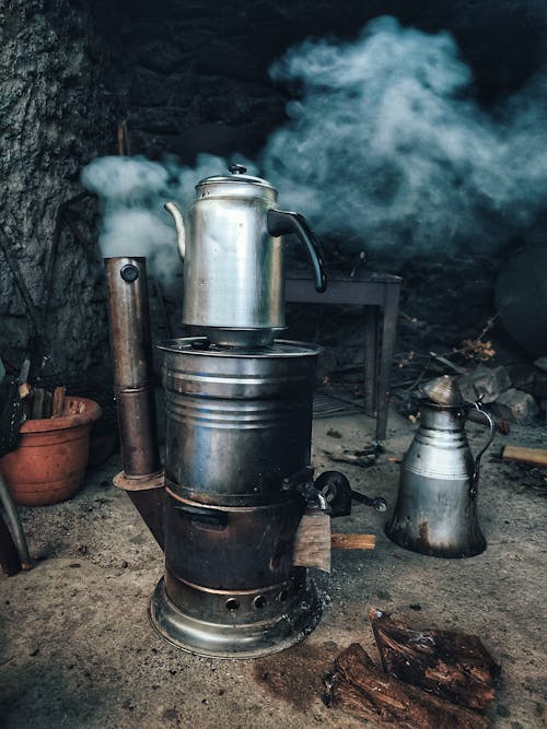 Close-up of a Coffee Percolator on the Stove 