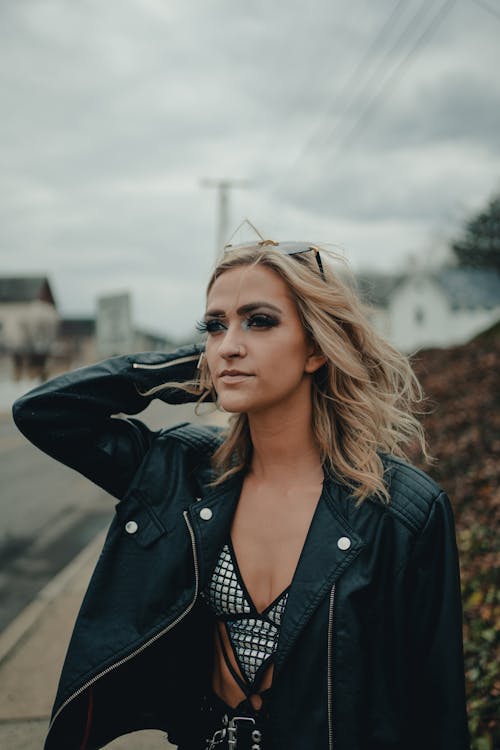 Beautiful Woman in a Leather Jacket 