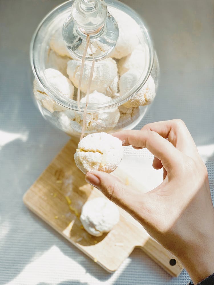 Cookies With Castor Sugar Stored On Glass Jar With Lid