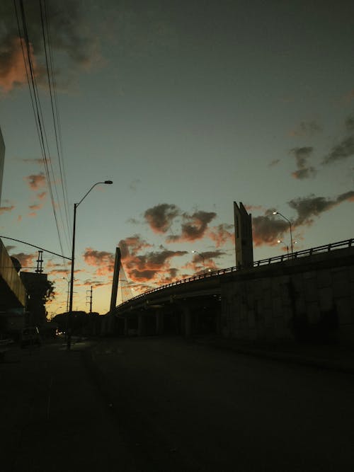 Silhouetted City Street at Sunset 