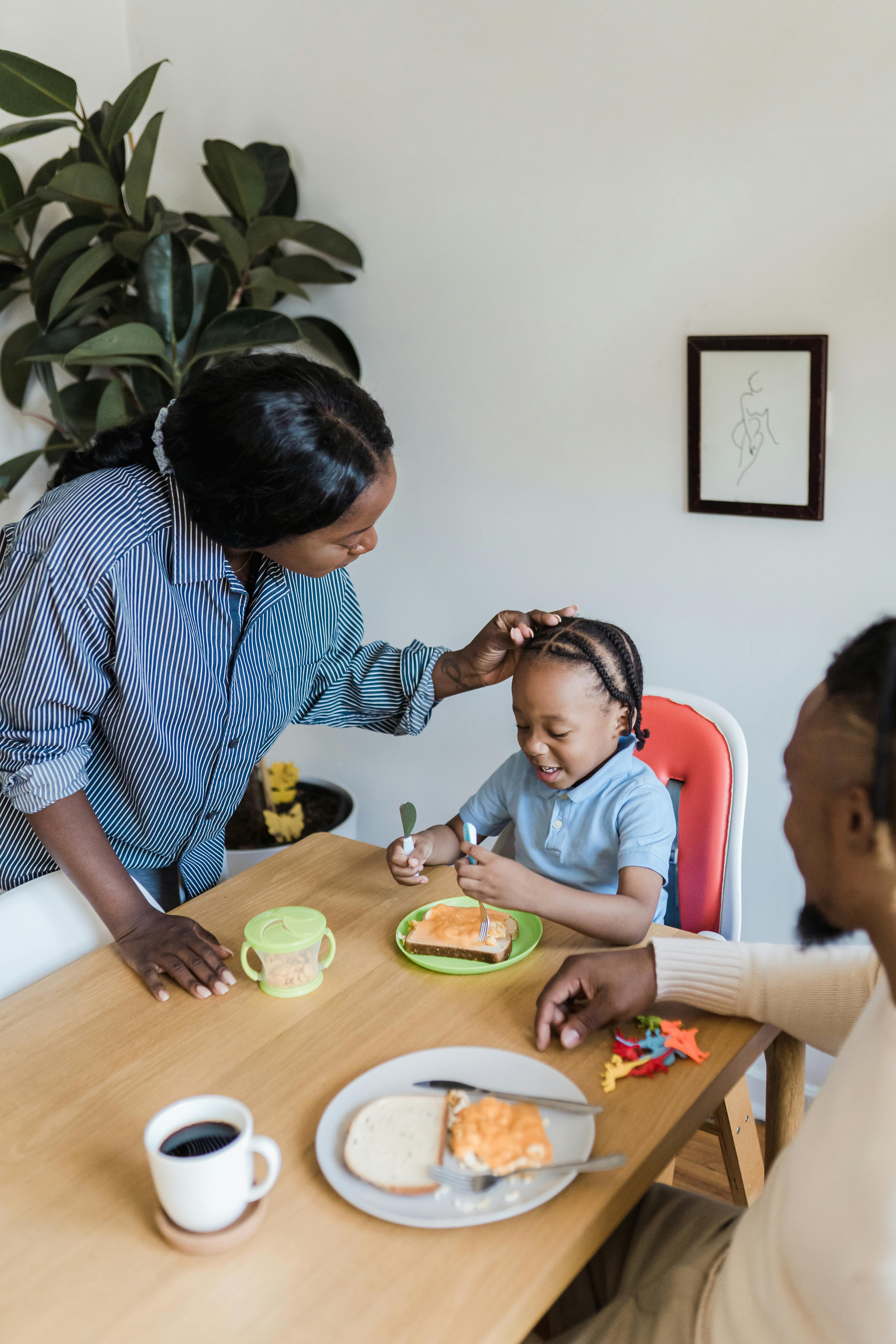 family with their son during lunch at home