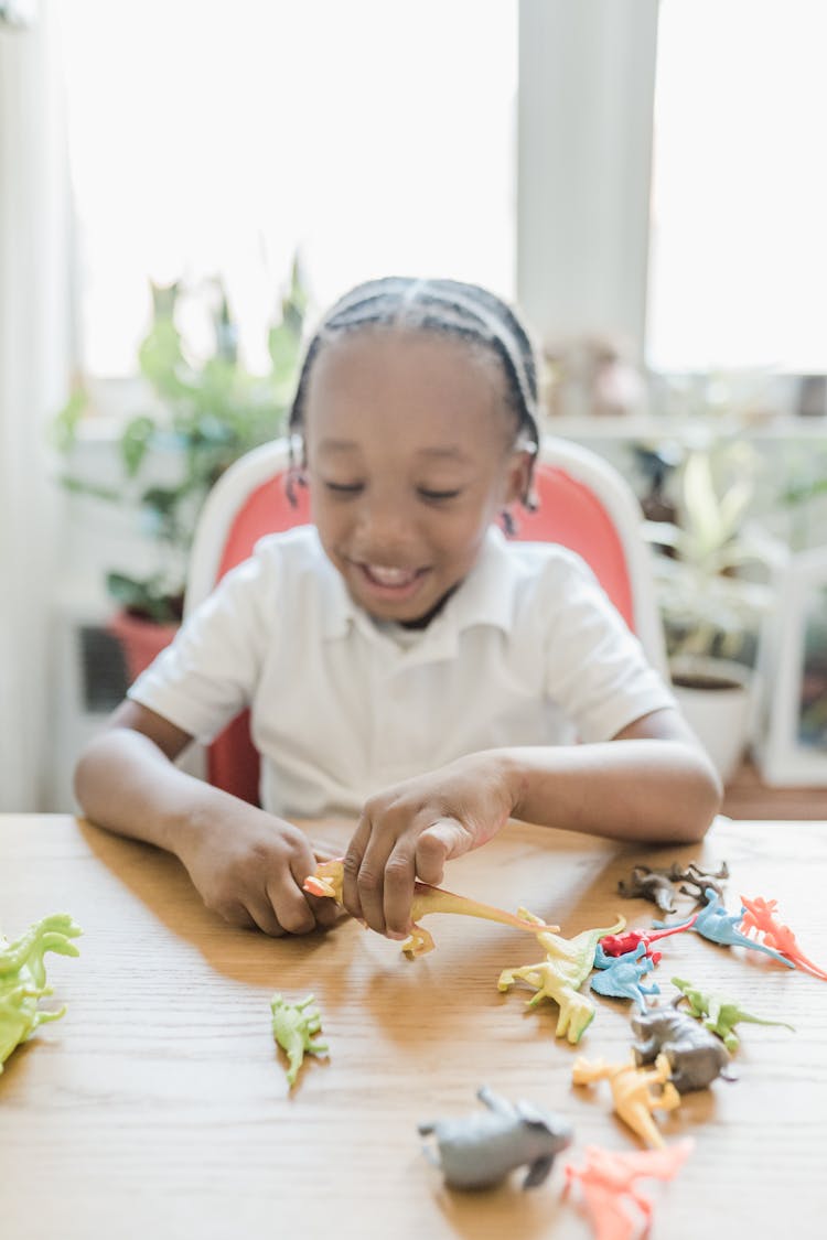 Small Boy Playing With Animal Figures