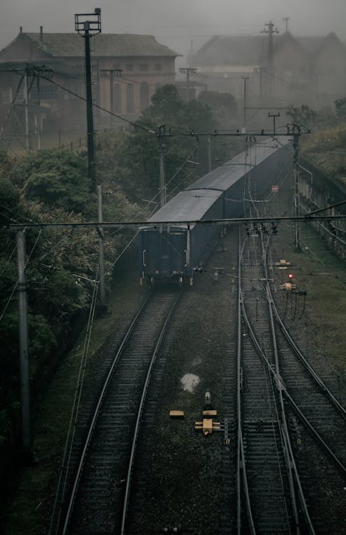 Aerial View of a Train on a Railway 