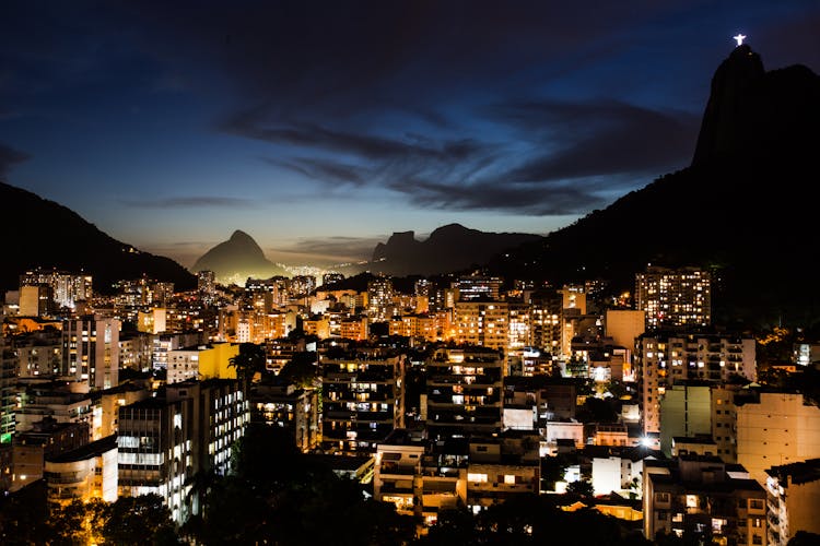 An Aerial Shot Of The City Of Rio De Janeiro At Night