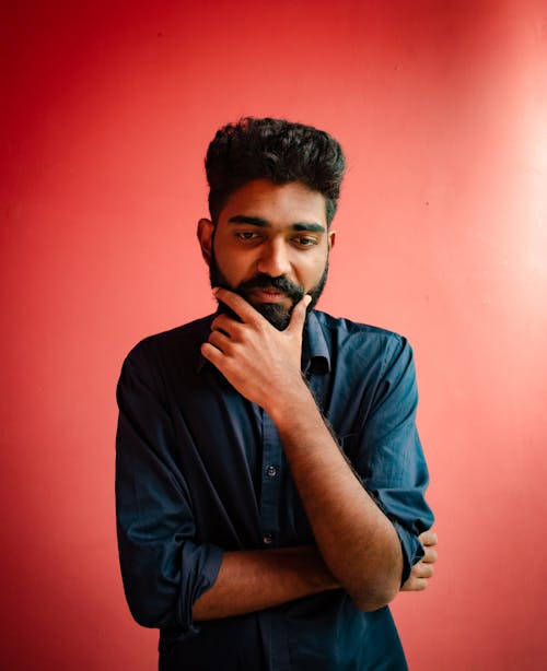 Bearded Man Wearing Blue Long Sleeve Shirt