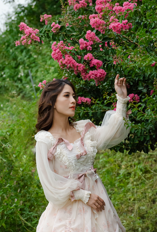 Woman Wearing Dress in Romantic Style in Garden Free Stock Photo Woman Wearing Dress in Romantic Style in Garden Free Stock Photo