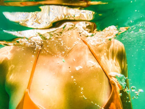 Underwater Close-up Photo of Woman in an Orange Bikini 