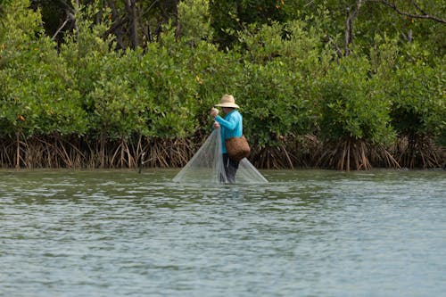 A Fisherman Fishing with a Net