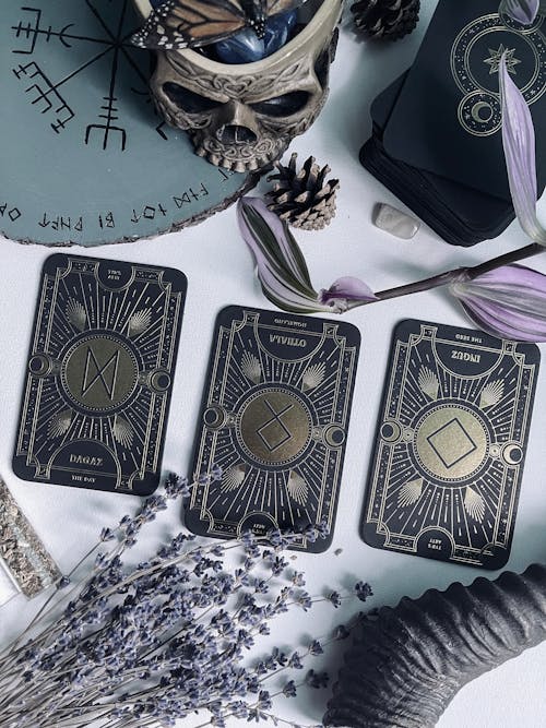 Free Tarot Cards with Rune Symbols Stock Photo