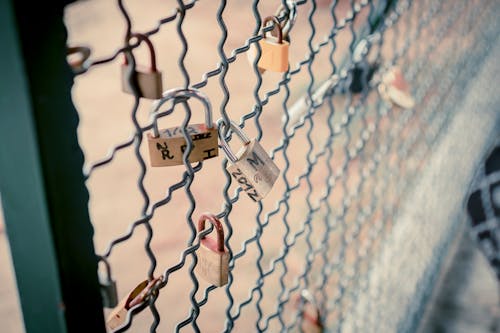 Free Padlock on Chain Link Fence Stock Photo