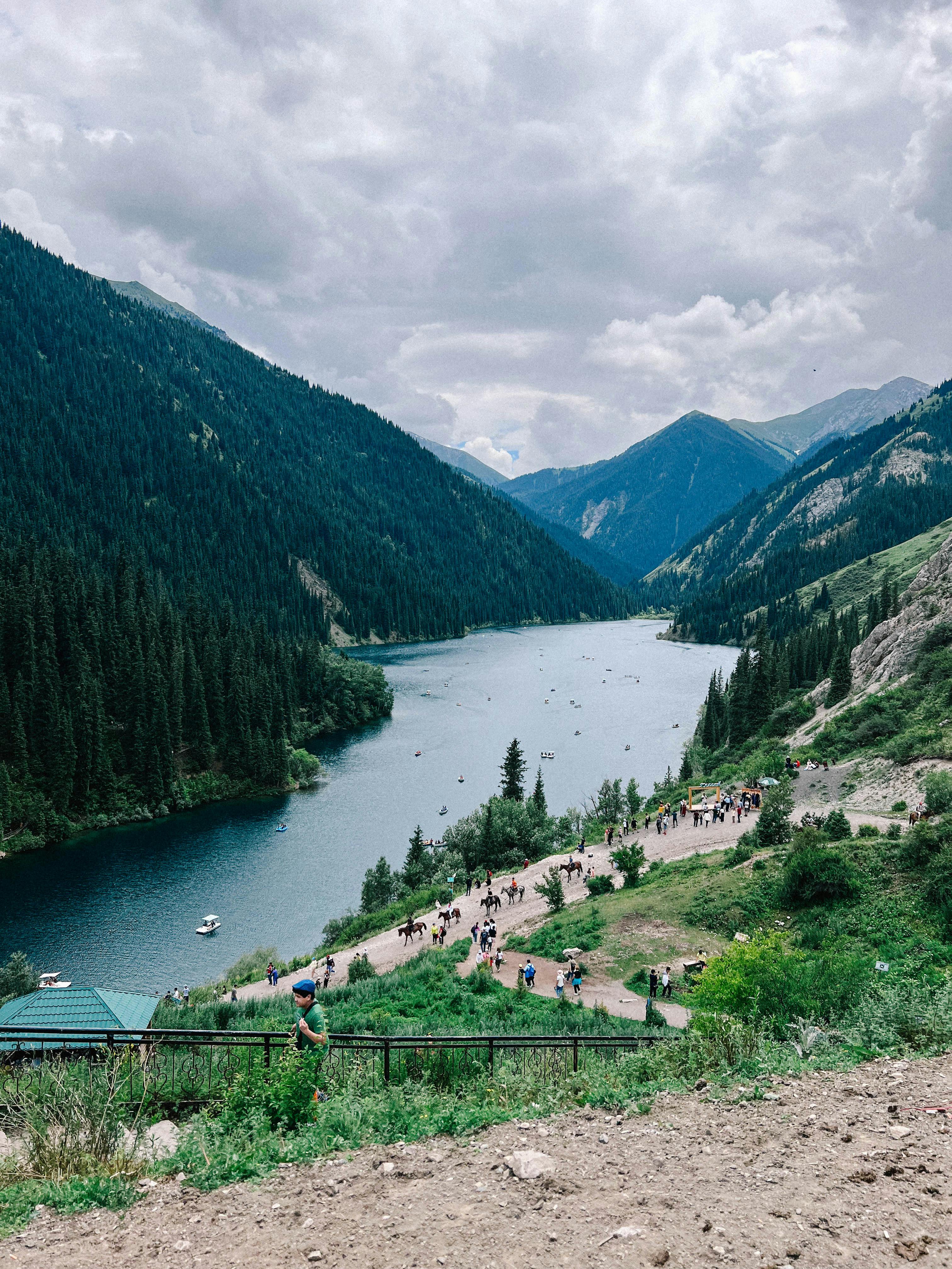 Explore the stunning landscape of Kolsay Lakes, nestled in the Tian Shan Mountains in Kazakhstan.