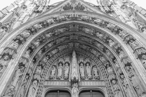 Sculptures Decorating an Entrance Arch of a Gothic Cathedral